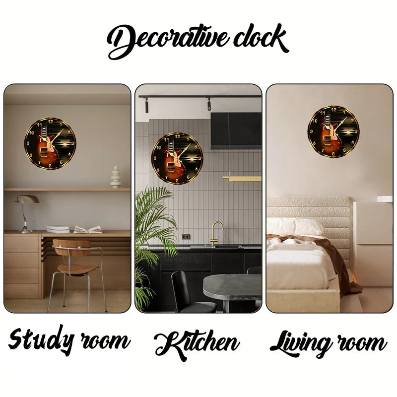 Rustic Violin Silent Wall Clock – 10-Inch Round Wooden Music Decor