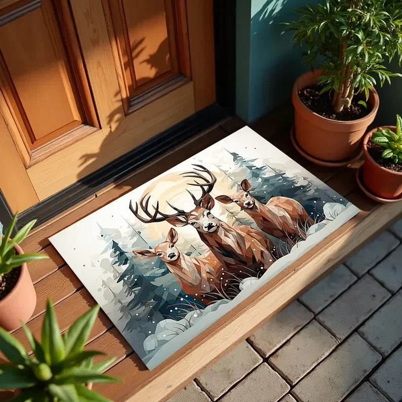 Deer Welcome Doormat – Absorbent Non-Slip Washable Polyester Entryway Mat, Designs 3 & 4