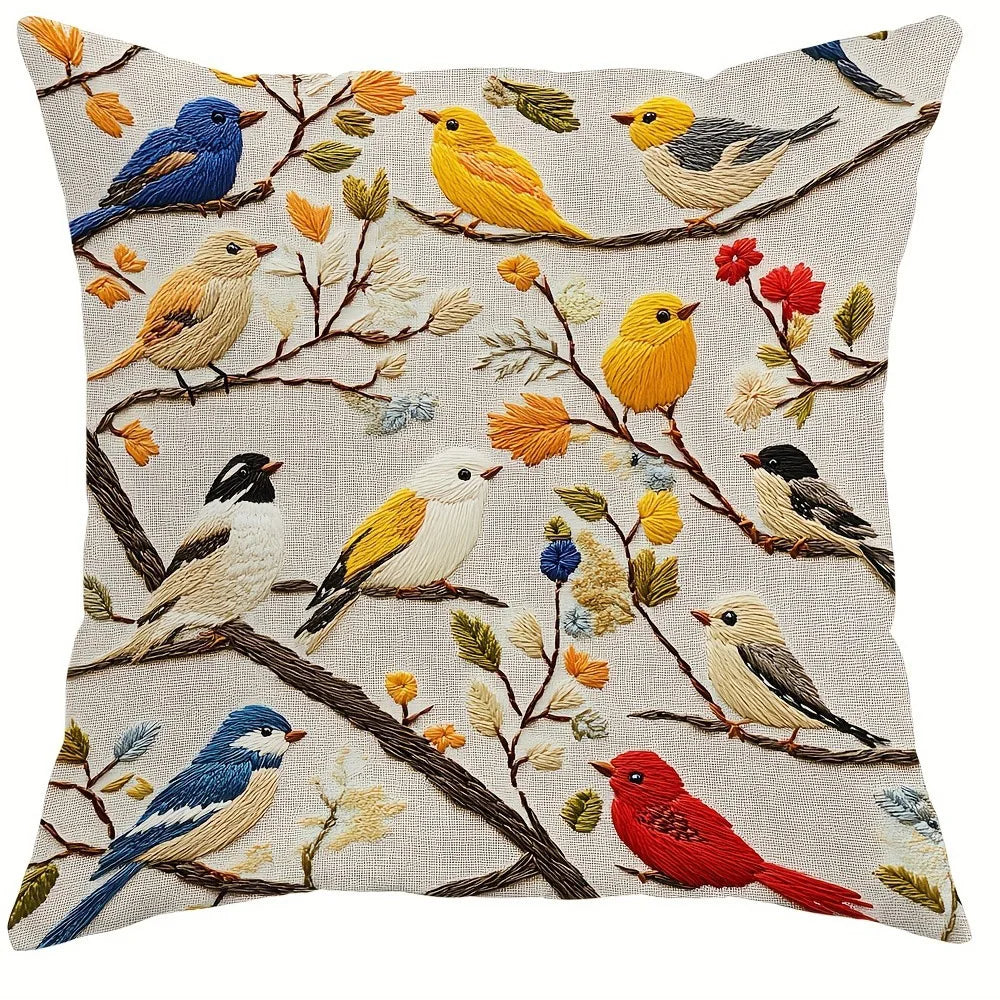 Colorful Songbirds A2 Polyester Peachskin Pillow Cover – Single-Sided Print, 15.75–23.62 in Square, 1 Piece