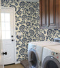 Blue Floral Waterproof & Oil-Resistant PVC Peel-and-Stick Wallpaper – Removable for Walls, Cabinets & Furniture