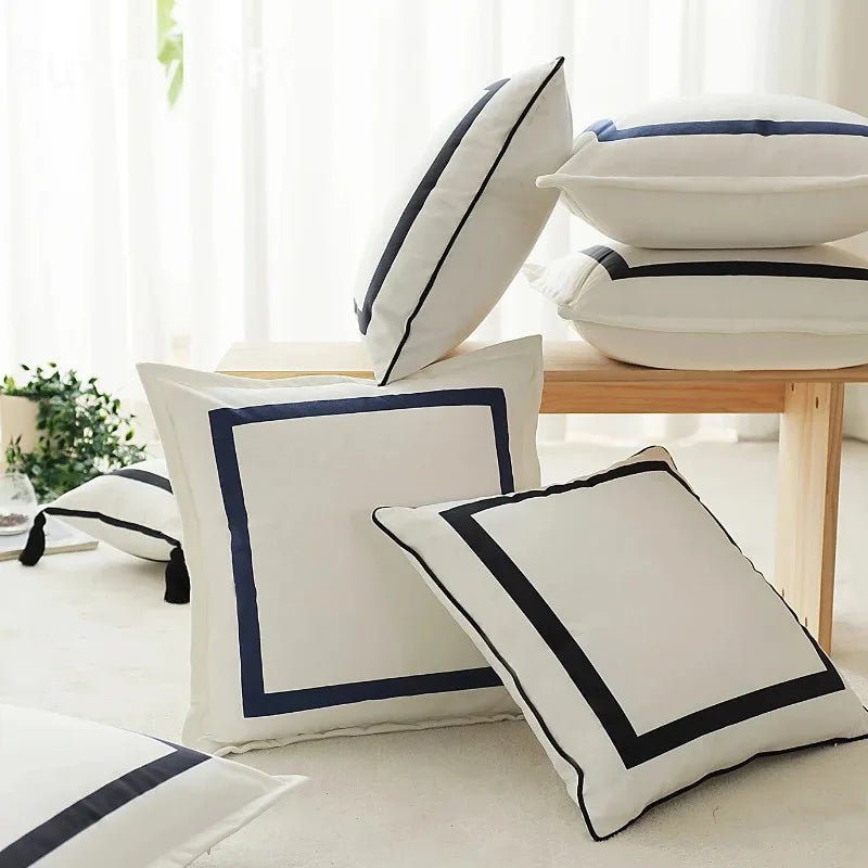 Velvet Border Throw Pillow Cover – Black or Dark Blue, 2 Square Sizes
