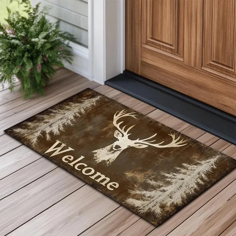 Deer Welcome Doormat – Absorbent Non-Slip Washable Polyester Entryway Mat, Designs 1 & 2