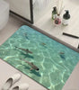 Shark & Aquatic Print Absorbent Non-Slip Flannel Door Mat – Washable Polyester Mat for Bathroom & Entrance