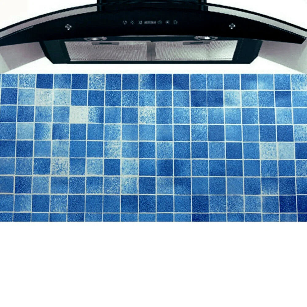 Blue Mosaic Waterproof PVC Peel-and-Stick Wallpaper – Removable, Moisture-Proof & Dustproof