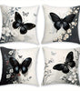 Black Butterfly Floral Pillow Cover Set – 4-Piece Polyester Set, 50–60 cm