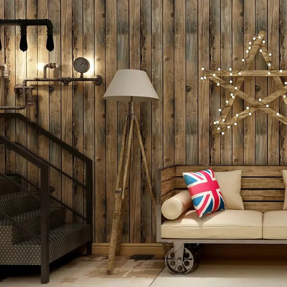 45cm Retro Faux Wood Grain Peel and Stick Wallpaper – Self-Adhesive PVC Vinyl Wall Covering