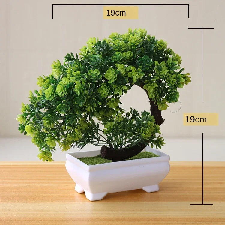 Small Artificial Bonsai Potted Plant – Green Faux Tree Ornament for Home, Garden & Hotel Decor