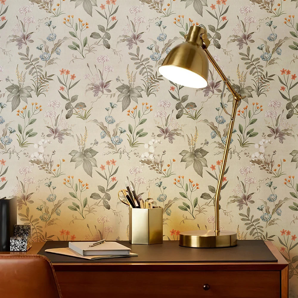 Light Yellow Floral Waterproof Vinyl Peel-and-Stick Wallpaper – Removable & Oil-Resistant