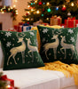 Green & Gold-Tone Elk Embroidered Polyester Pillow Cover – 17.72 × 17.72 in (45 × 45 cm), 1 Piece