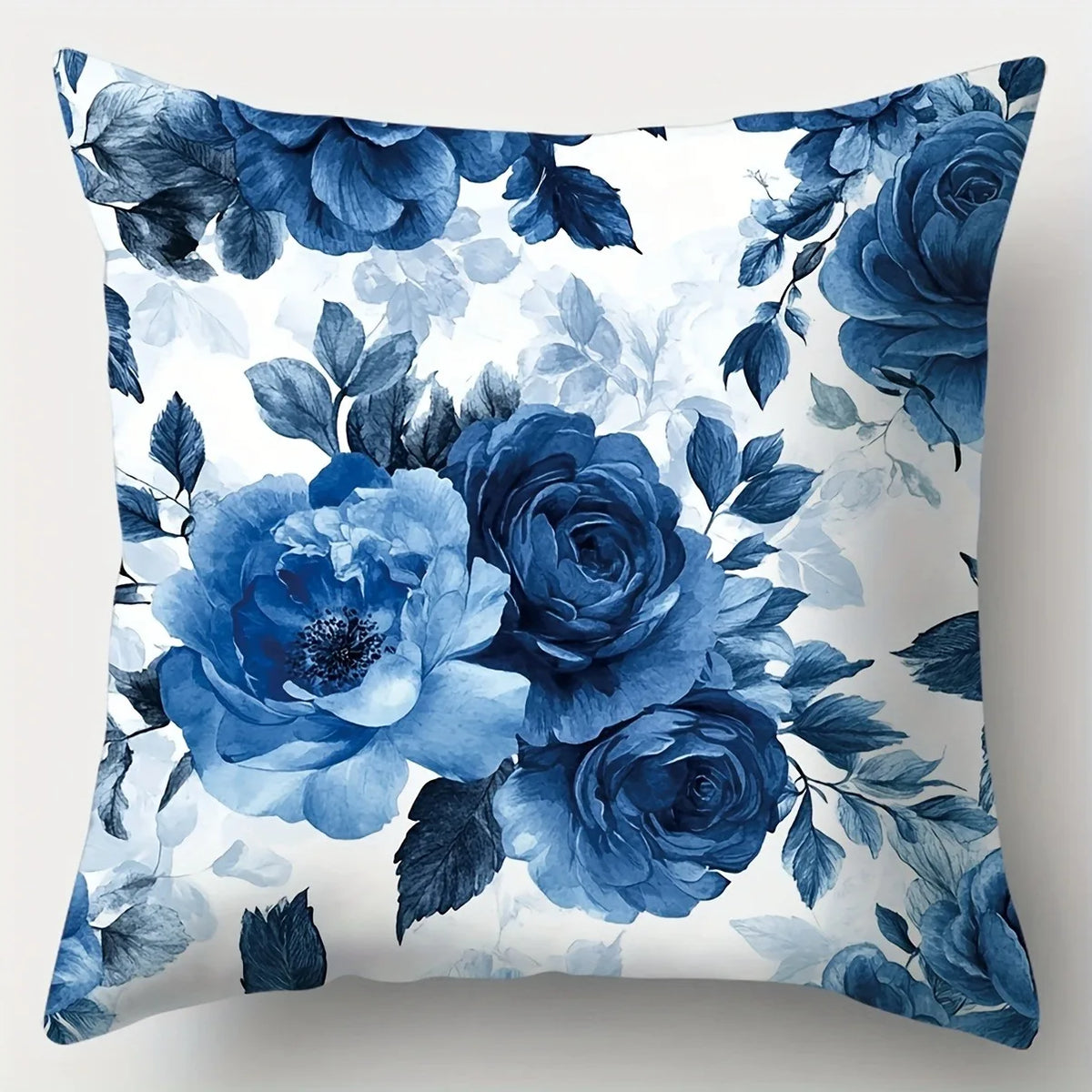 Blue Floral Polyester Pillow Covers – Designs 3–4, 4 Sizes