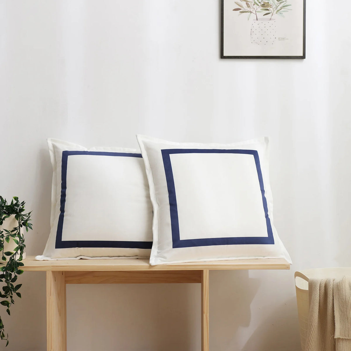 Velvet Border Throw Pillow Cover – Black or Dark Blue, 2 Square Sizes
