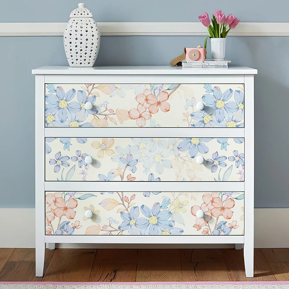 Light Blue Floral Waterproof PVC Peel-and-Stick Wallpaper for Walls & Cabinets
