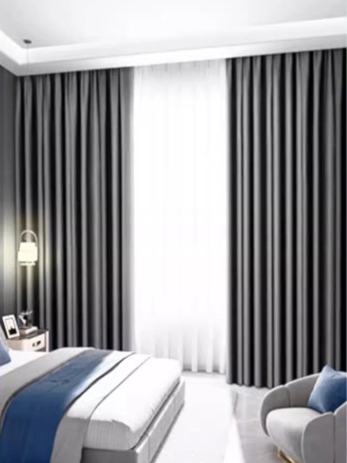 Light Gray Double-Layer Semi-Light Blocking Curtain Panel – 4 Hanging Styles