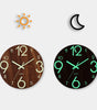 12'' Luminous Wall Clock, Silent Non-Ticking Wooden Clock with Glow-in-the-Dark Numbers, Nordic Style Night Light Wall Clock