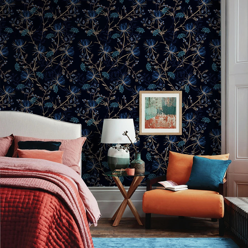 Blue Watercolor Floral Waterproof PVC Peel-and-Stick Wallpaper – Moisture- & Mould-Resistant for Walls, Cabinets & Furniture