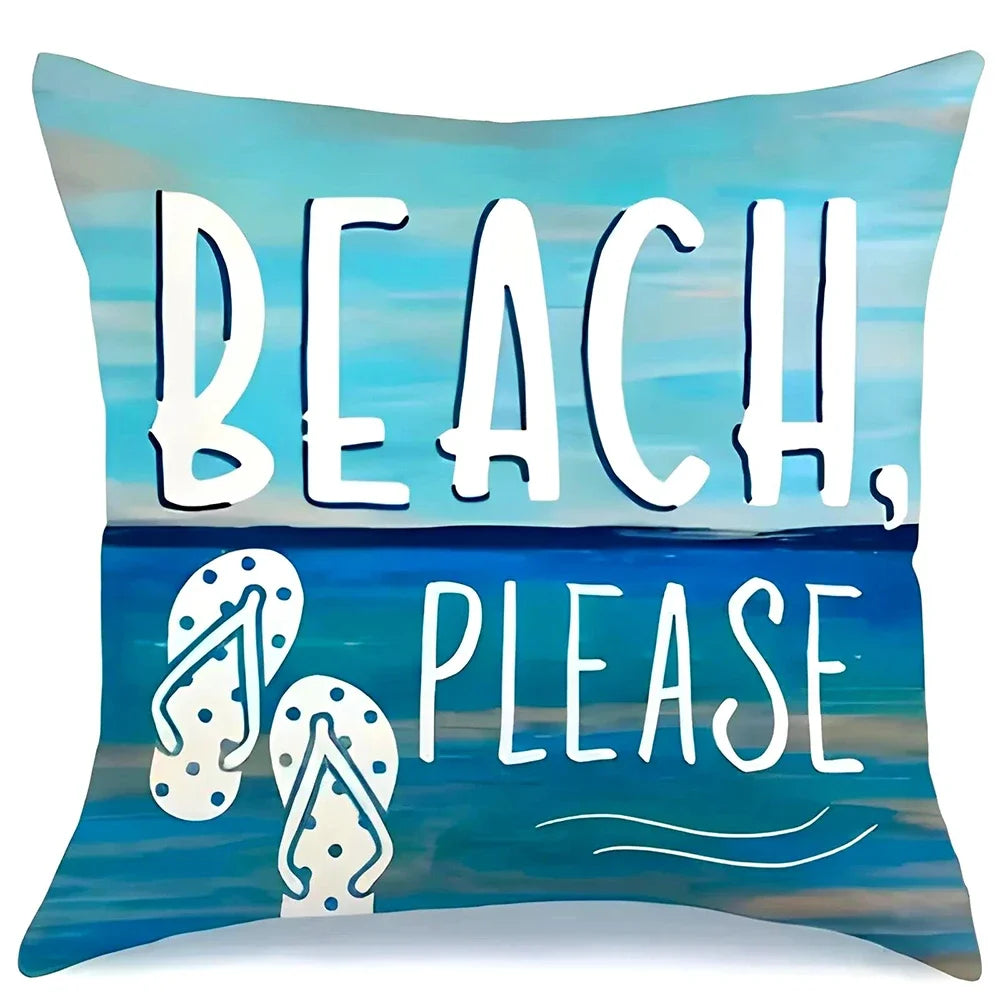 Ocean Beach Quote Polyester Pillow Cover – 15.75–23.62 in Square, Cover Only