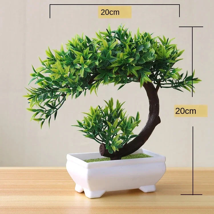 Small Artificial Bonsai Potted Plant – Green Faux Tree Ornament for Home, Garden & Hotel Decor