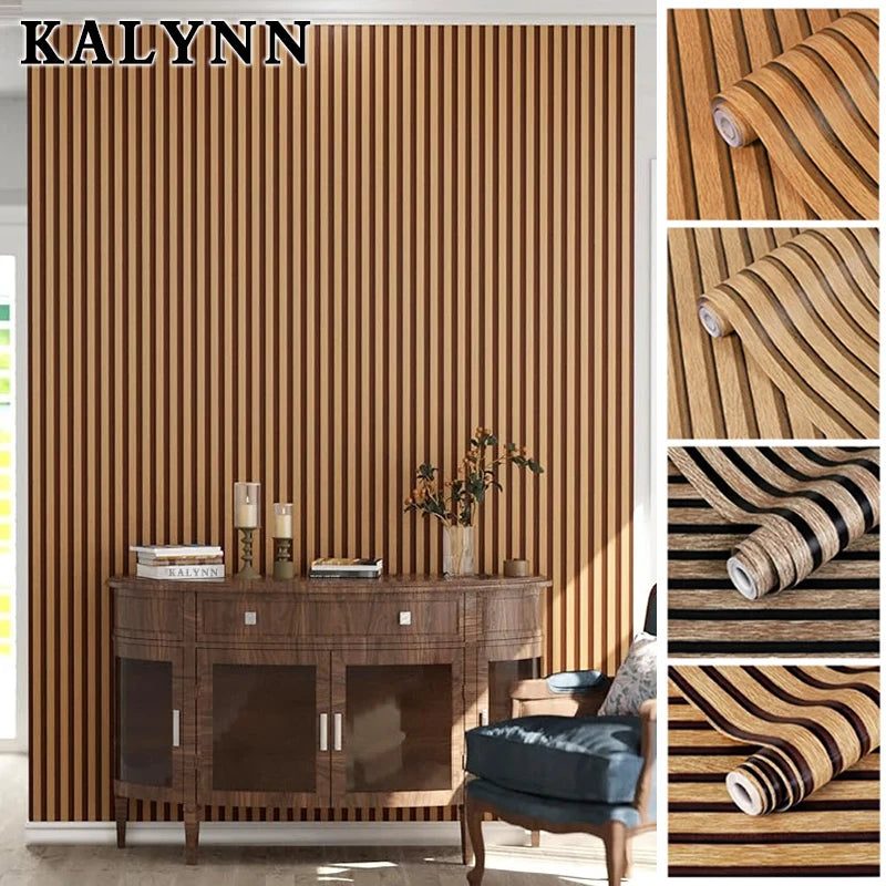 3D Wood Slat Peel and Stick Wallpaper – Waterproof, Oil-Proof, Removable Self-Adhesive Vinyl Wallpaper