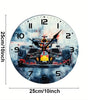 Formula Racing Car Silent Wall Clock – 10-Inch Round Wooden Home Decor