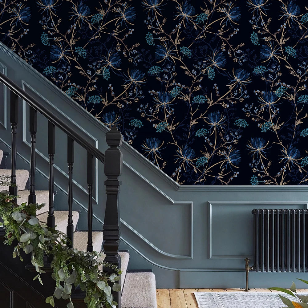 Blue Watercolor Floral Waterproof PVC Peel-and-Stick Wallpaper – Moisture- & Mould-Resistant for Walls, Cabinets & Furniture