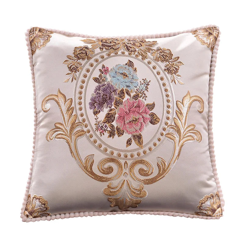 Floral Embroidered Throw Pillow Cover – Ornate Scrollwork, 18.90 in Square