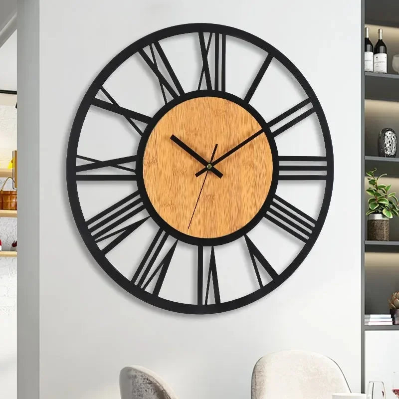 40 cm Antique-Style Iron Roman Numeral Wall Clock – Quiet Quartz Openwork Decor