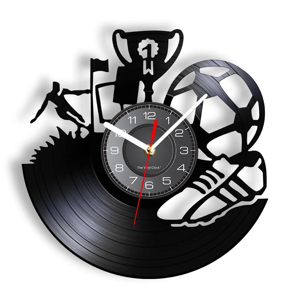 Football Vinyl Record Wall Clock – 30 cm Quartz Decor with Optional LED, Designs 11–14