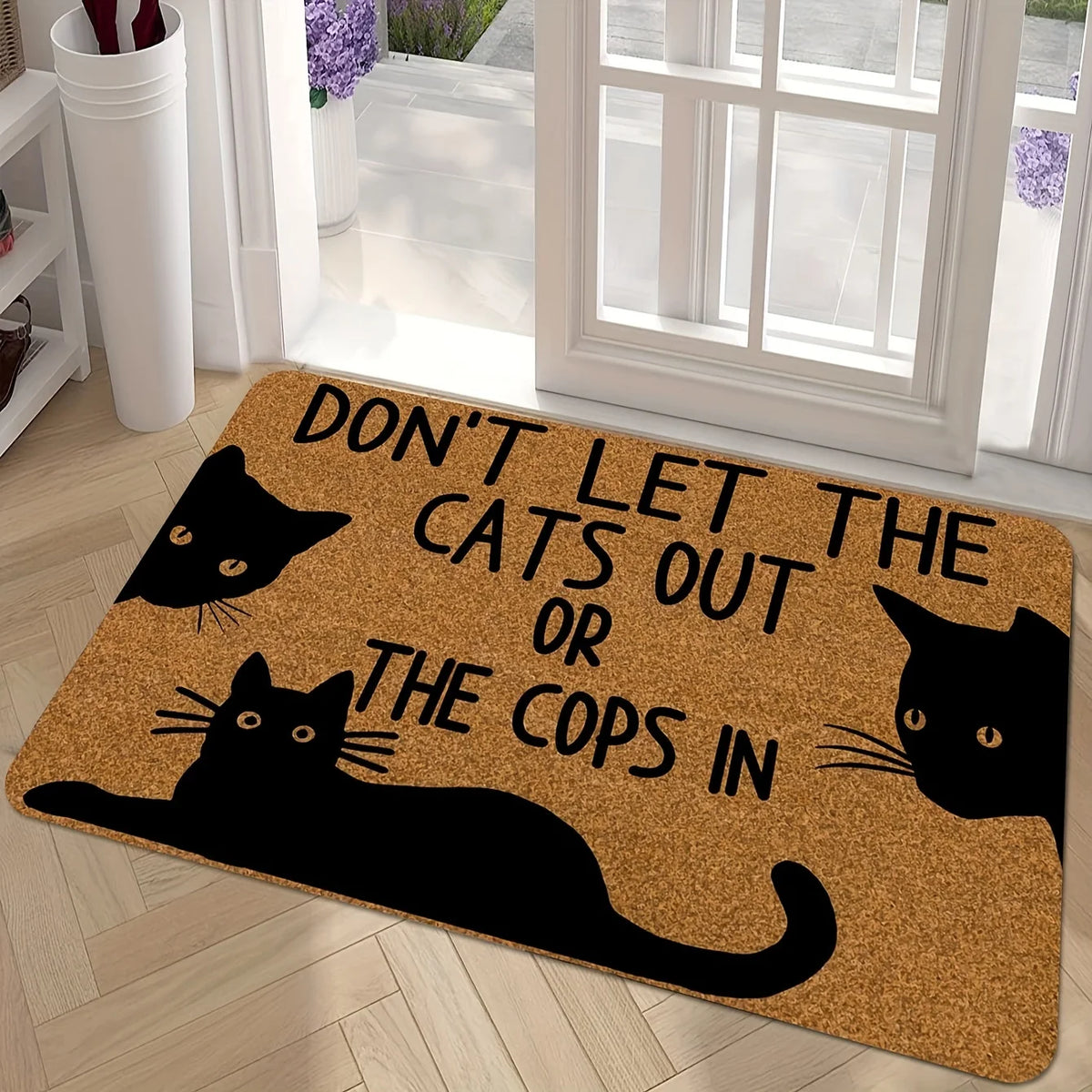 VIKAMA Black Cat Doormat – Waterproof, Stain-Resistant & Fade-Resistant Polyester Floor Mat