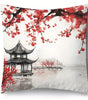 Red Plum Blossom Landscape Polyester Pillow Cover – 17.72–23.62 in Square, Cover Only