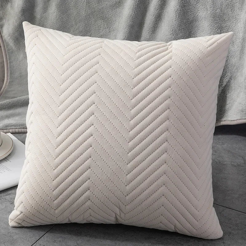 Neutral Chevron Quilted Velvet Pillow Covers – 17.72 in Square