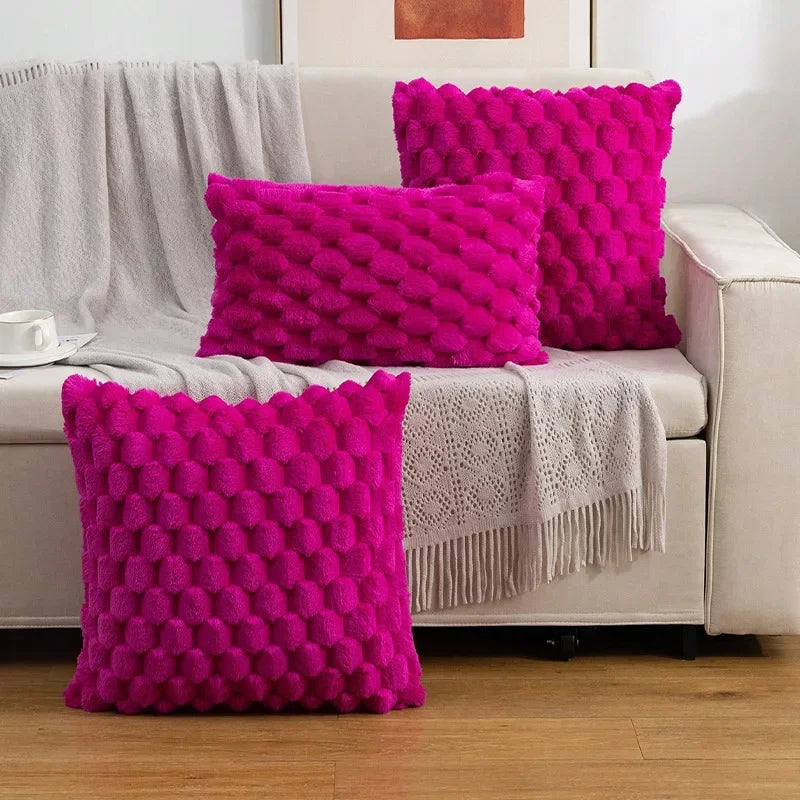 Textured Plush Pillow Cover – Pink, Rose Red & Red | Square & Lumbar Sizes