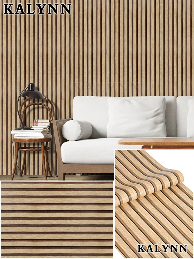 3D Wood Slat Peel and Stick Wallpaper – Waterproof, Oil-Proof, Removable Self-Adhesive Vinyl Wallpaper