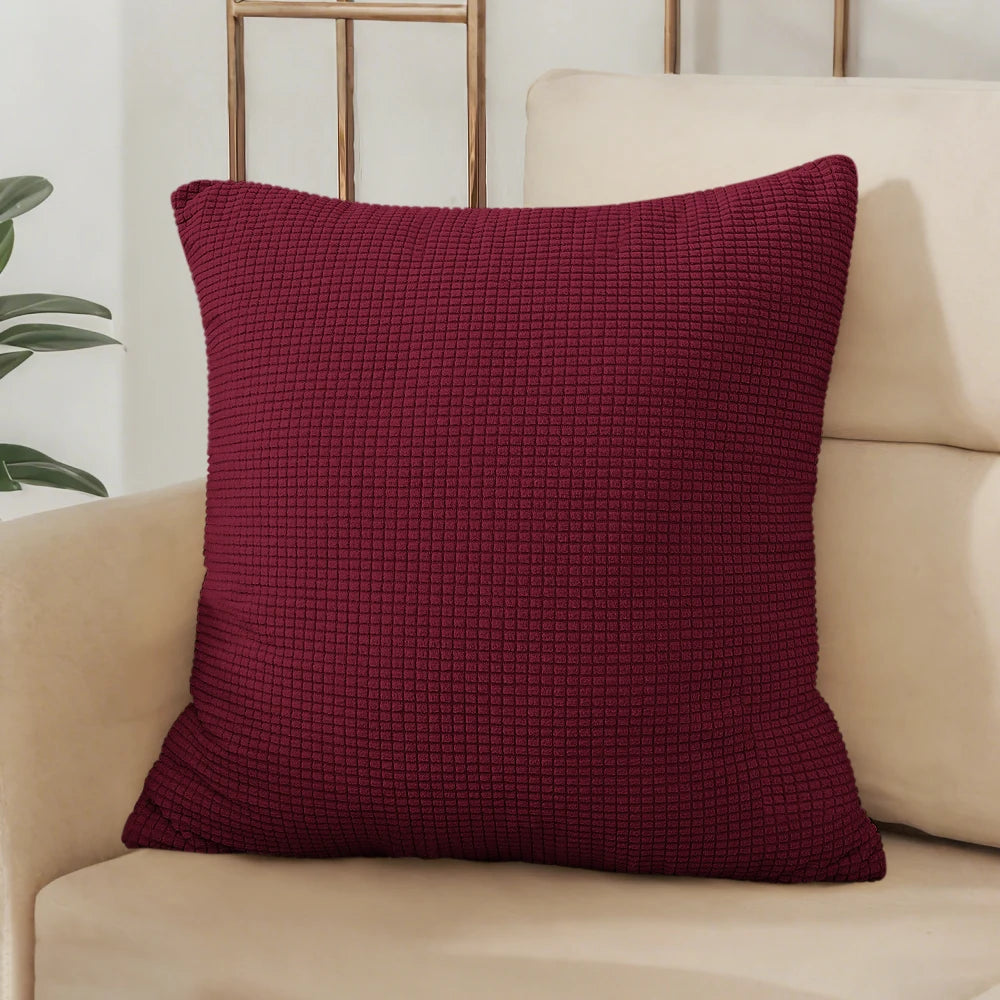 Solid Burgundy Jacquard Polyester Pillow Cover – 8 Sizes