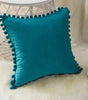 Blue and Aqua Velvet Pom-Pom Throw Pillow Cover, 15.75–19.69 in, Cover Only