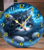Cosmic Cat Silent Wall Clock – 10-Inch Round Wooden Home Decor