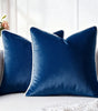Blue Velvet Pillow Cover with White Piping – Polyester/Cotton, 1 Piece, 15.75–23.62 in Square or 11.81 × 19.69 in Lumbar (40–60 cm or 30 × 50 cm)