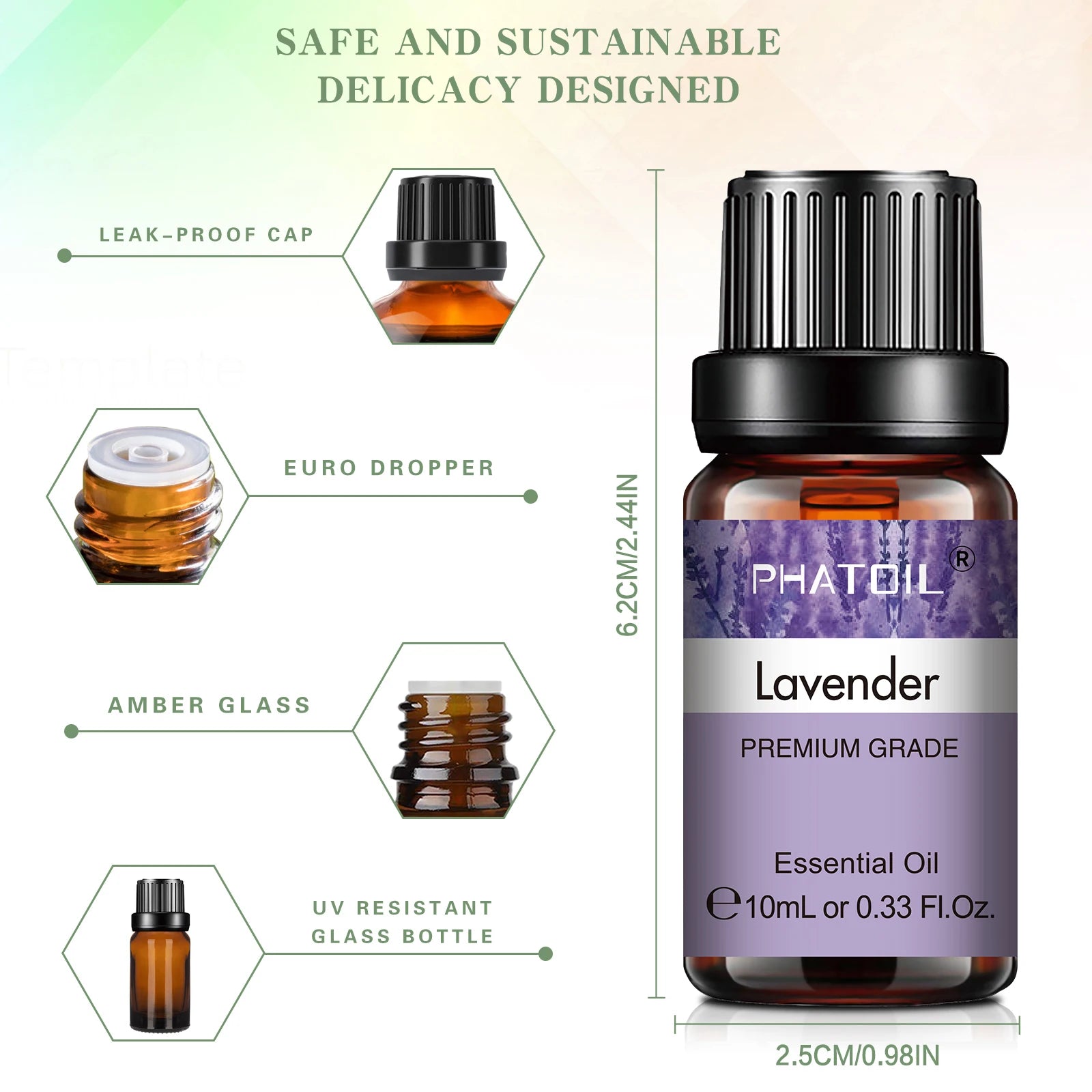 PHATOIL 6-Piece 10ml Pure Essential Oil Set for Diffusers