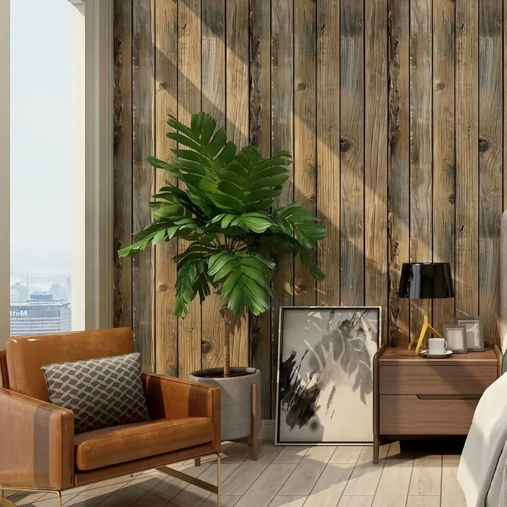 45cm Retro Faux Wood Grain Peel and Stick Wallpaper – Self-Adhesive PVC Vinyl Wall Covering