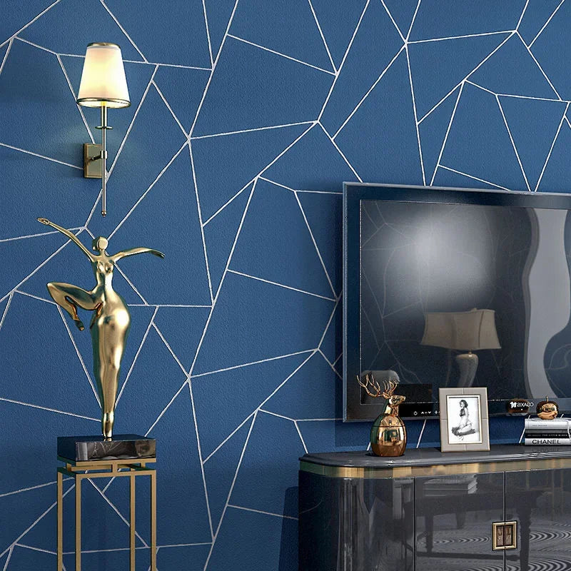Grey, White & Blue Geometric 3D Embossed Traditional Non-Woven Wallpaper Roll – 53 cm × 9.5 m