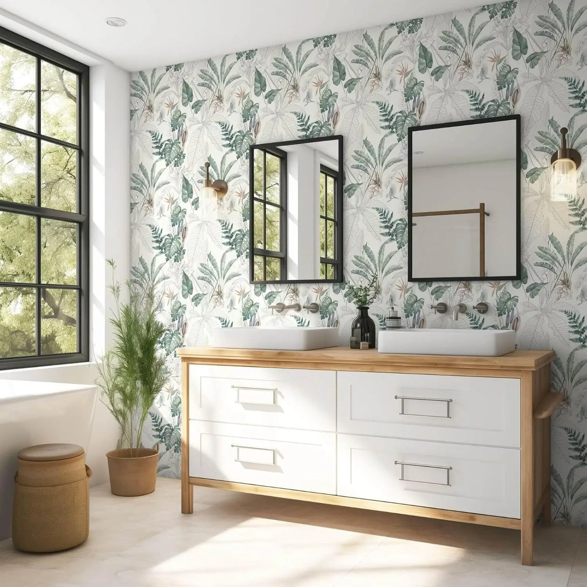 Light Green & Olive Tropical Palm Leaf Peel-and-Stick Wallpaper – Waterproof Removable PVC Vinyl