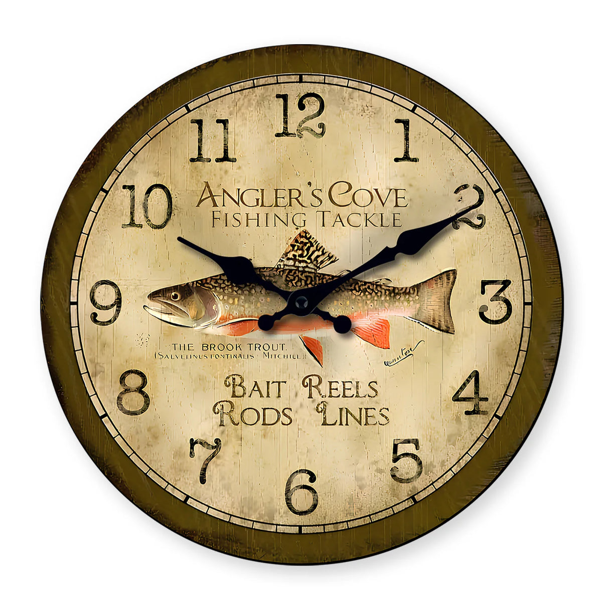 Vintage Trout Fishing Wall Clock – Silent Quartz, 10–16 Inch