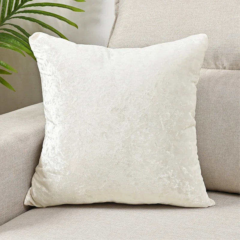 White or Champagne Crushed-Look Polyester Velvet Pillow Cover – 1 Piece, 40–70 cm Square, 30 × 50 or 50 × 70 cm Rectangle