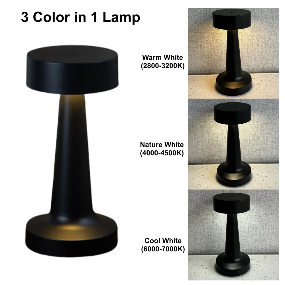 USB Rechargeable LED Table Lamp – Wireless Touch Control, 3 Color Dimmable Bedside Mood Light for Home