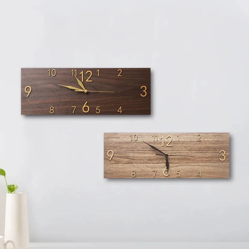 Rectangular Wooden Quartz Wall Clock – Raised Numerals, 15.75 × 5.51 in#