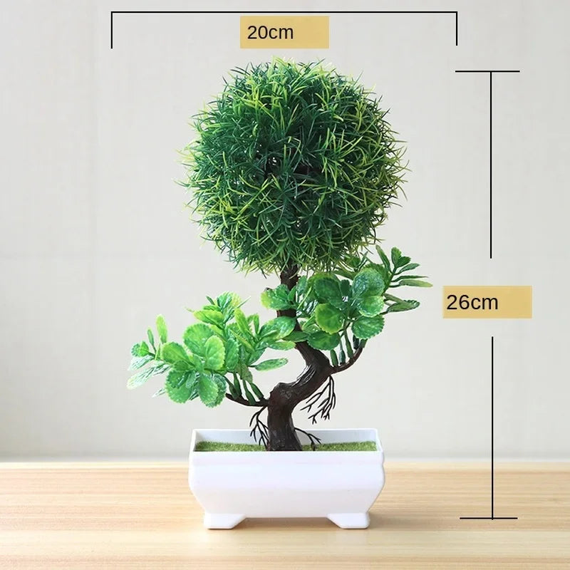 Small Artificial Bonsai Potted Plant – Green Faux Tree Ornament for Home, Garden & Hotel Decor
