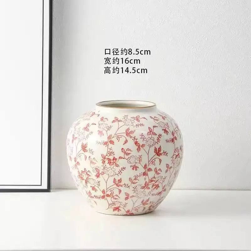 Retro Ceramic Vase – Light Luxury Tabletop Flower Vase for Living Room Decor