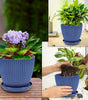Round Plastic Planter with Tray – Modern Vertical Striped Flower Pot for Indoor & Outdoor Plants