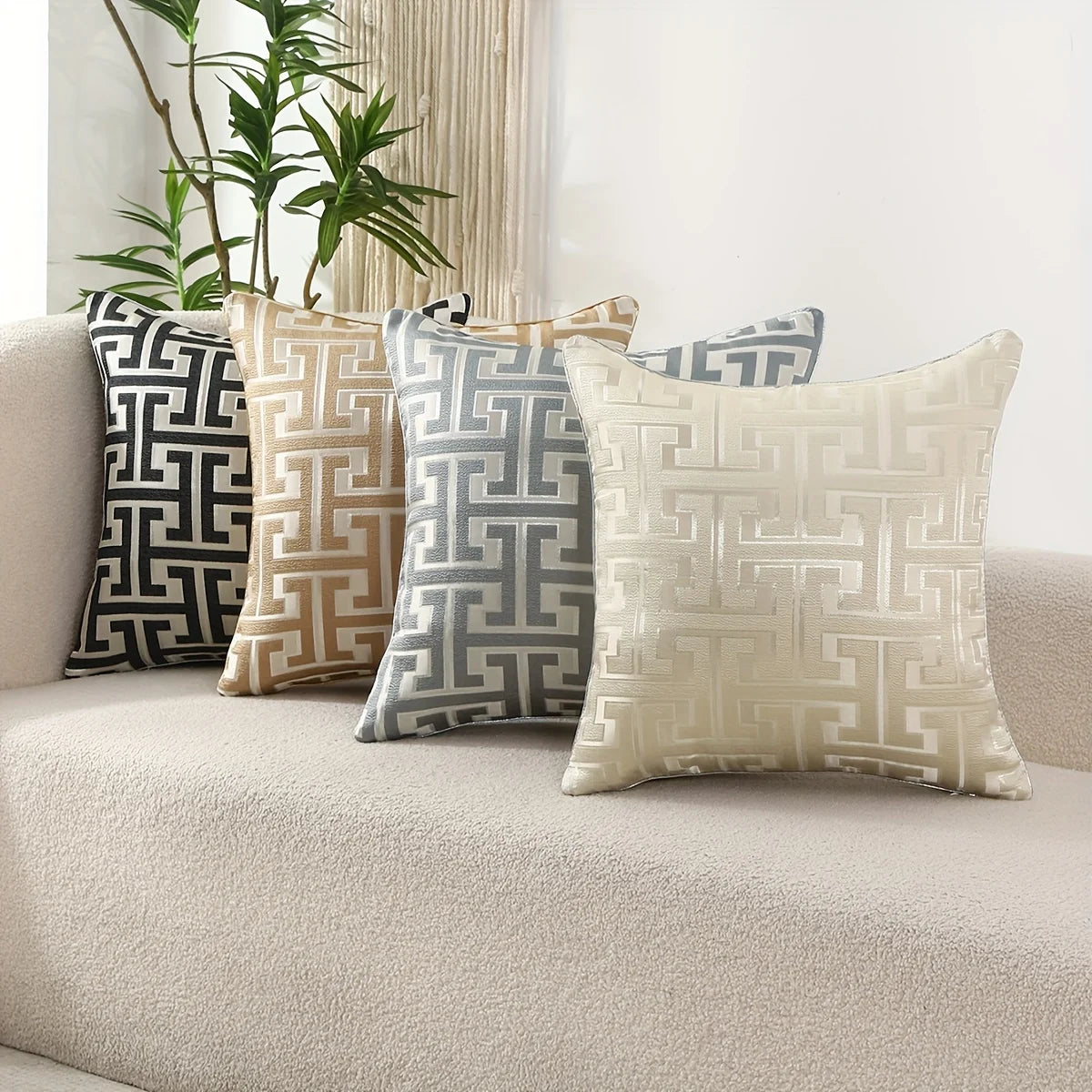 Geometric Jacquard Throw Pillow Cover with Hidden Zipper – 17.72 × 17.72 in (45 × 45 cm), Cover Only