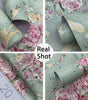 Green Floral Waterproof PVC Peel-and-Stick Wallpaper – Removable Vintage Contact Paper