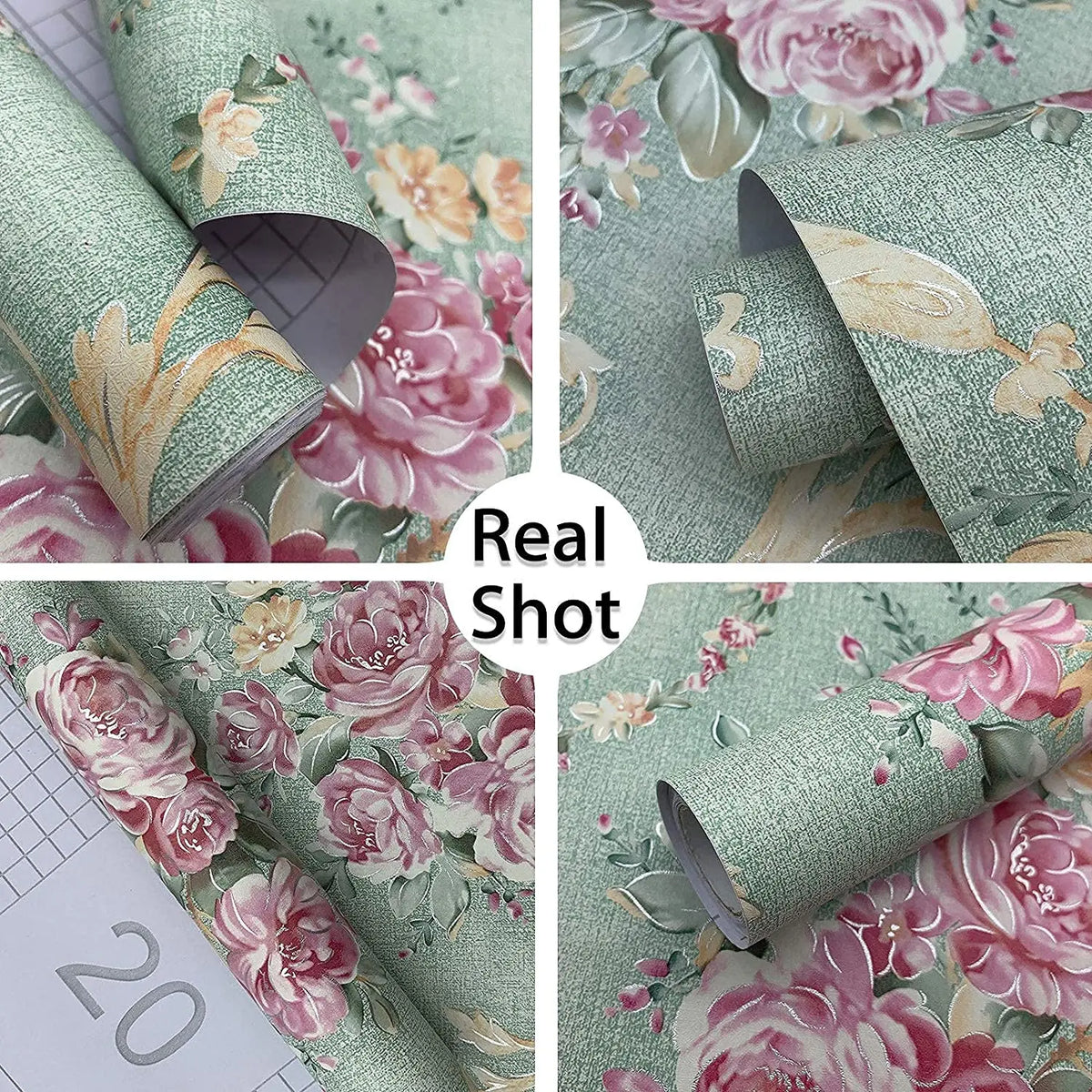 Green Floral Waterproof PVC Peel-and-Stick Wallpaper – Removable Vintage Contact Paper